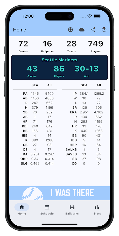 Home screen showing stats summary